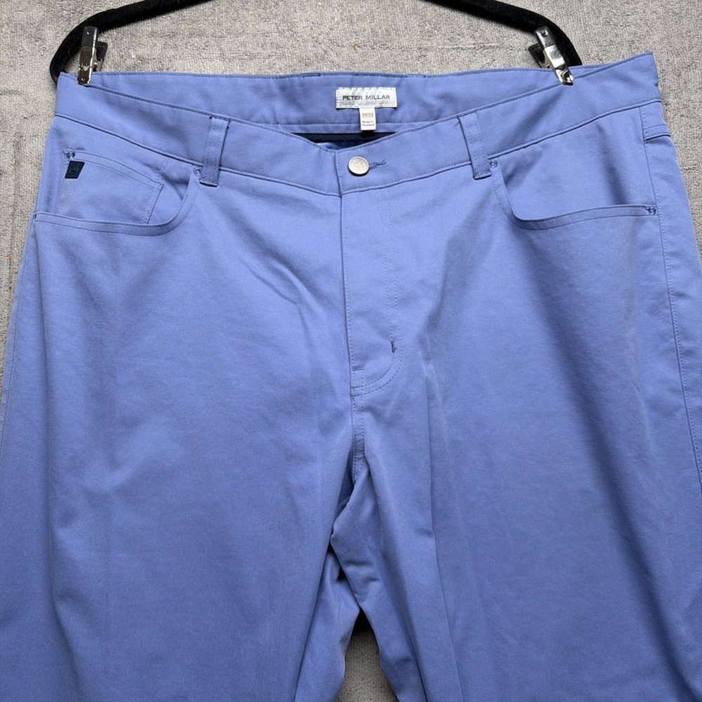 Peter Millar Golf Pants 38x32 Performance Flat Front Stretch Blue